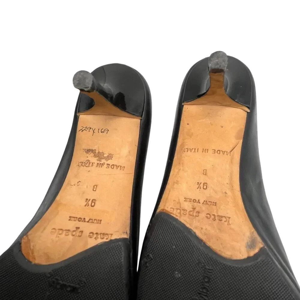 Kate Spade Heels Pumps Women SZ 9.5 Black Leather Open Toe 3 Inch Heels Classic